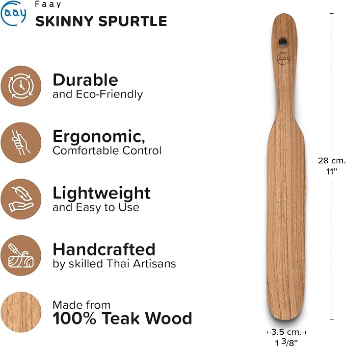 FAAY Handmade Teak Spurtle for Sourdough Starter – Wooden Stirring Stick & Mixing Tool for Deep Jars | Nonstick-Safe, Finished with Coconut Cooking Oil, Crafted in Thailand - Image 2