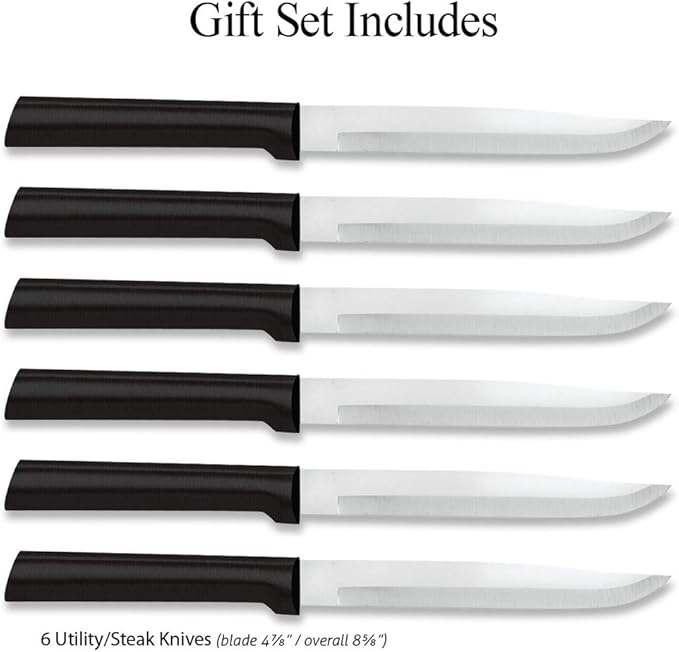 Rada Cutlery Six Utility/Steak Knives Gift Set (G206), 6-Piece Knife Set, Stainless Steel Blades, Black Handle