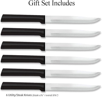 Rada Cutlery Six Utility/Steak Knives Gift Set (G206), 6-Piece Knife Set, Stainless Steel Blades, Black Handle