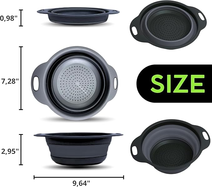 Black Silicone Collapsible Colanders - Kitchen Plastic Foldable Strainers for Pasta Small Camping Colander Bowl for Food - Image 2