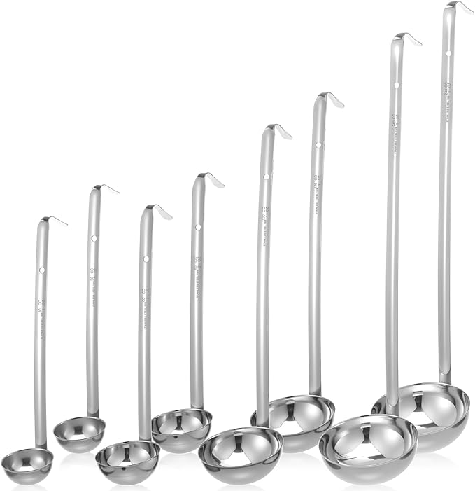 8pcs Stainless Steel Soup Ladle for Serving with Long Handles Sturdy Soup Ladle Portion Control Serving Spoons Cooking Servings Ladles for Cooking Stirring Sauce Kitchen Home Accessories Restaurant by Unknown