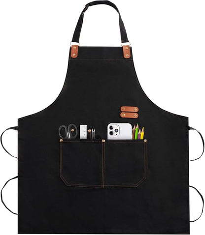 Apron for Men Women, Chef Apron with Adjustable Neck Strap, Heavy Duty Apron with Pockets, for Cooking, Gardening by Unknown