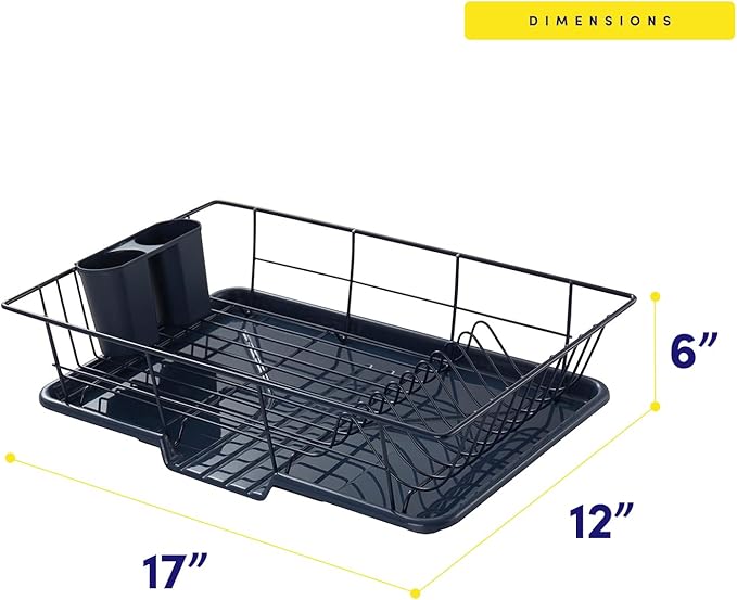 Sweet Home Collection Space-Saving 3-Piece Dish Drainer Rack Set: Efficient Kitchen Organizer for Quick Drying and Storage - Includes Cutlery Holder and Drainboard - Maximize Countertop Space, Navy - Image 4