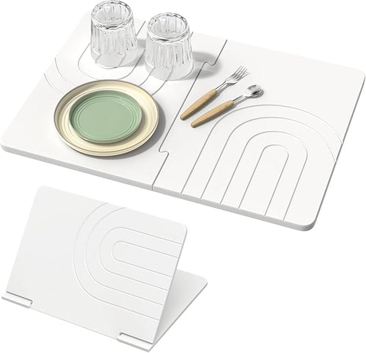 Luxspire Large Stone Drying Mat for Kitchen Counter 24"x16"- Fast-Absorbing Dish Drying Mat Non-Slip Stone Dish Drying Mat for Dishes, Cups Waterproof Counter Protector for Kitchen Bathroom, White