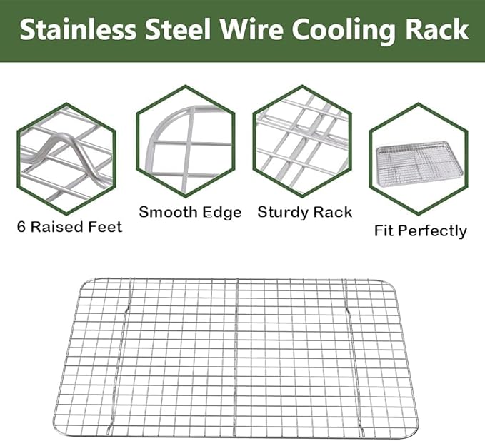 ROTTAY Baking Sheet with Rack Set (2 Pans + 2 Racks), Stainless Steel Cookie Sheet with Cooling Rack, Nonstick Baking Pan, Warp Resistant & Heavy Duty & Rust Free, Size 16 x 12 x 1 Inches - Image 6