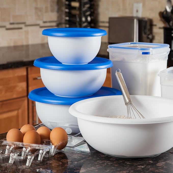 Sterilite 07479406 8 Piece Covered Bowl Set, White & Blue - Image 2