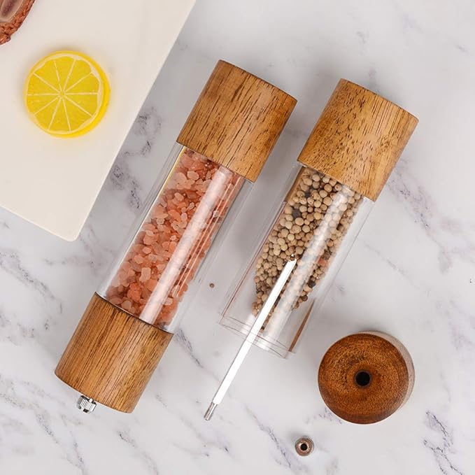 XWXO Premium Acrylic Salt and Pepper Grinder Set, Manual Salt and Pepper Mills- Wooden Shakers with Adjustable Ceramic Core-Salt Grinder and Pepper Mill -8 Inches-Pack of 2 - Image 6