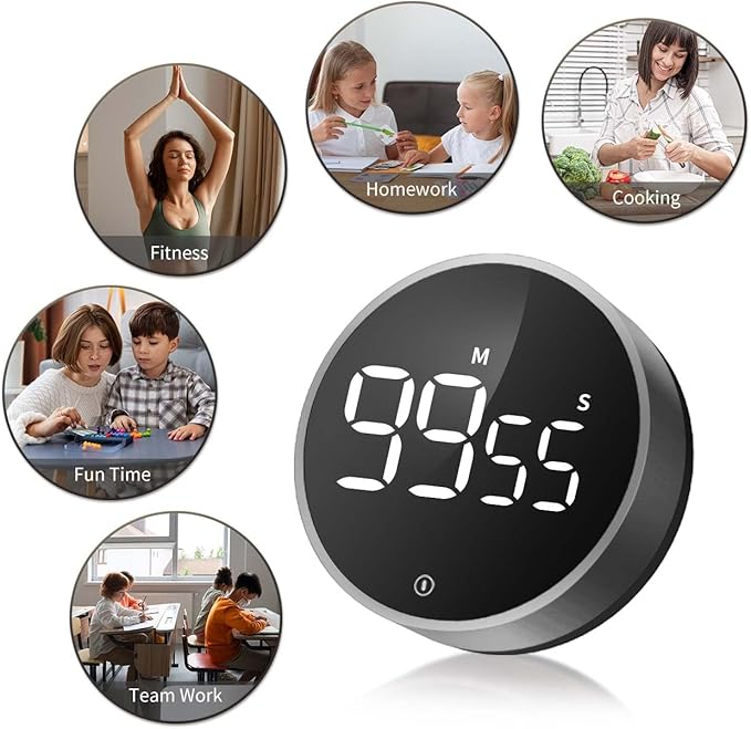 VOCOO Digital Kitchen Timer - Magnetic Countdown Countup Timer with Large LED Display Volume Adjustable, Easy for Cooking and for Seniors and Kids to Use (Space Grey) - Image 8