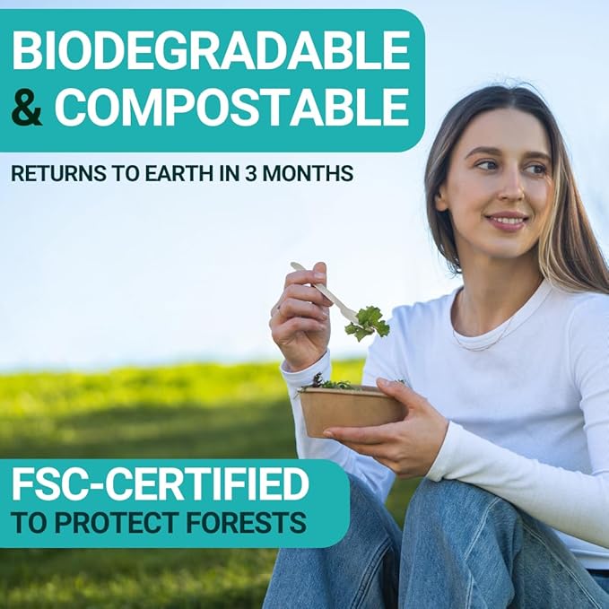 300pcs Disposable Wooden Cutlery Set (150 Forks, 100 Spoons, 50 Knives) Our Heavy Duty Compostable Wood Utensils is FSC Certified Protecting Forests. Zero Plastic Cutlery For Any Occasion - Image 5