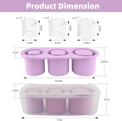 Tcamp Tumbler Ice Mold, Ice Cube Tray for 30 oz -40 oz Tumbler Cup, 3 Pcs Silicone Hollow Cylinder Ice Mold with Lid and Bin for Freezer, Ice Drink, Juice, Whiskey, Cocktail (Purple)