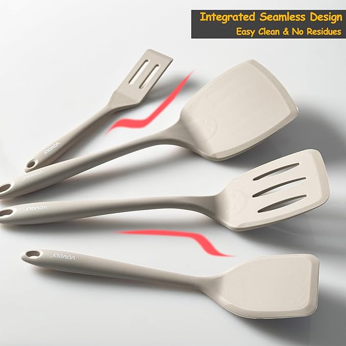 Silicone Spatula Set, 600°F Heat Resistant Silicone Spatula Turner Flipper for Cooking, Non Stick and Non Scratch Kitchen Utensils for Eggs & Pancakes, 4 Pack,Khaki - Image 4