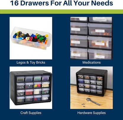 Akro-Mils 16-Drawer Plastic Drawer Storage Cabinet for Garage Organization, Beads, Makeup Organizer, Building Bricks Storage, Teacher Toolbox, 10-1/2-Inch W x 6-1/2-Inch D x 8-1/2-Inch H, 10116 White - Image 4