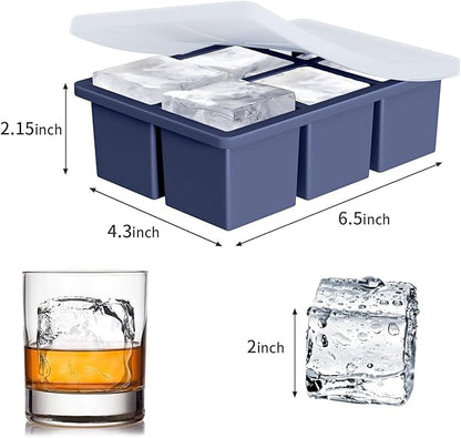 Large Ice Cube Tray for Whiskey: FDDBI Silicone Ice Cube Trays with Lid - 2Pack Big Square Old Fashioned Ice Cube Maker for Cocktail - 2inch Huge Cubed Ice Trays for Whisky - Image 5