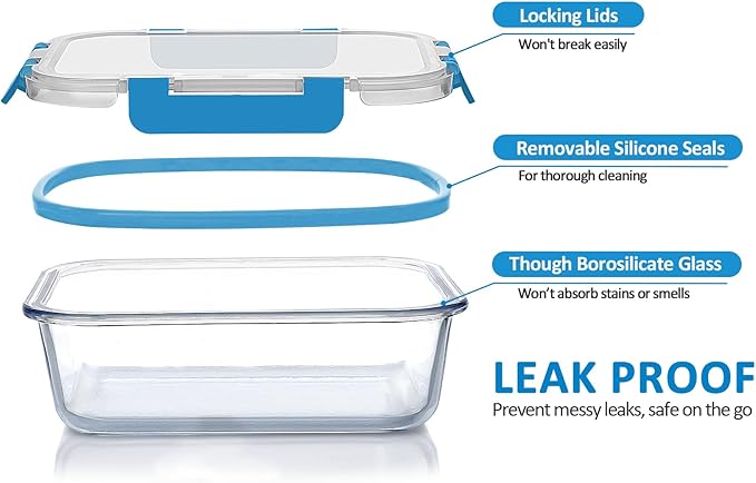 M MCIRCO 24-Piece Glass Food Storage Containers with Upgraded Snap Locking Lids,Glass Meal Prep Containers Set - Airtight Lunch Containers, Microwave, Oven, Freezer and Dishwasher, Blue - Image 3
