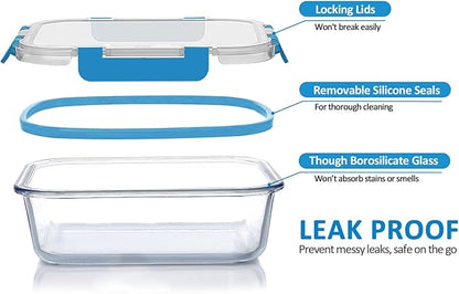 M MCIRCO 30 Pieces Glass Food Storage Containers with Upgraded Snap Locking Lids,Glass Meal Prep Containers Set - Airtight Lunch Containers, Microwave, Oven, Freezer and Dishwasher Friendly, Blue - Image 3