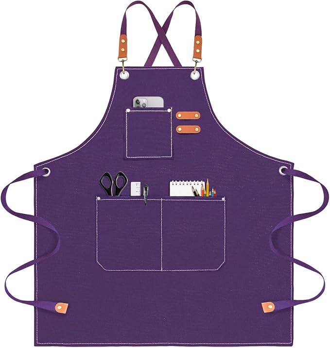 OUNLEN Chef Apron for Men Women Canvas Aprons with 3 Pockets Cross Back Resistant Work Apron for Cooking by OUNLENAPRON