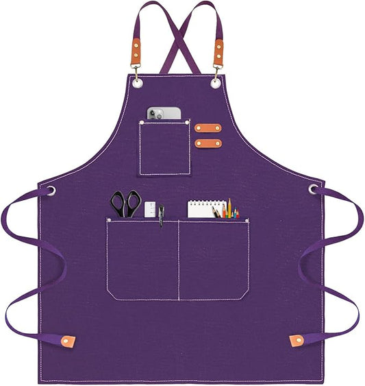 OUNLEN Chef Apron for Men Women Canvas Aprons with 3 Pockets Cross Back Resistant Work Apron for Cooking by OUNLENAPRON
