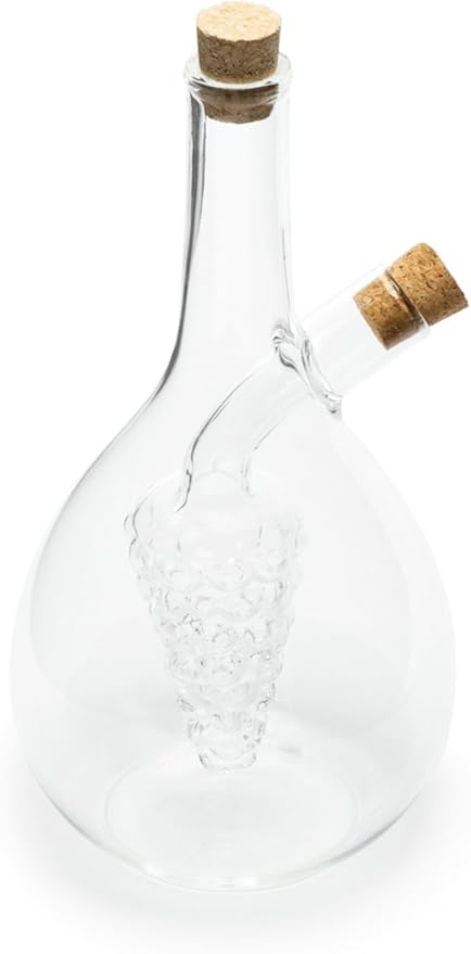Fox Run Grape Motif Oil and Vinegar Cruet Dispenser Bottle, Clear Borosilicate Glass, Grapes
