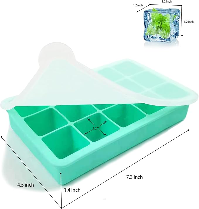 2 Pack Silicone Ice Cube Trays, Easy Release Flexible-15 Cubes Ice Cube Molds,Silicone Ice Cube Molds with Removable Lids for Cocktail, Whiskey, Baby Food, Chocolate-Reusable (Mint Green) - Image 2