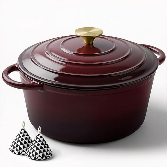 Miereirl 4.5 Quart Enameled Dutch Oven Pot with Lid, Cast Iron Dutch Oven with Dual Handles for Bread Baking, Cooking, Non-stick Enamel Coated Cookware, Fig by Miereirl