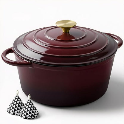 Miereirl 6 Quart Enameled Dutch Oven Pot with Lid, Cast Iron Dutch Oven with Dual Handles for Bread Baking, Cooking, Non-stick Enamel Coated Cookware, Fig by Miereirl