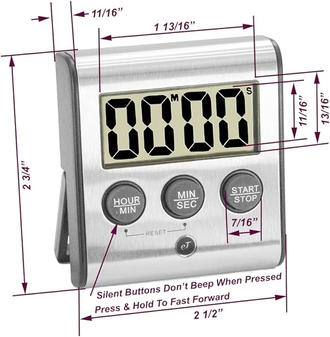 Elegant Digital Kitchen Timer, Stainless Steel Model eT-78, Displays 0-99 Min. or 0-99 Hr., Super Strong Magnet, Volume Switch for Mute/Soft/Loud Alarm, Auto Shut Off, Auto Memory by eTradewinds - Image 4
