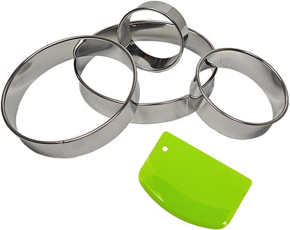 7 Pcs Round Cookie Cutter Set, 6 Pcs Stainless Steel Biscuit Cutter Set(2, 3, 3.5, 4, 5, 6 Inch) with Plastic Dough Scraper Green, Baking Tools for Cookie Biscuit Pastry