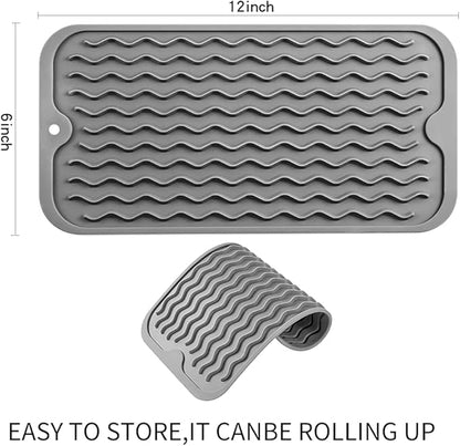 MicoYang Silicone Dish Drying Mat for Multiple Usage,Easy clean,Eco-friendly,Heat-resistant Silicone Mat for Kitchen Counter or Sink,Refrigerator or Drawer Liner Grey S 12 inches x 6 inches - Image 2