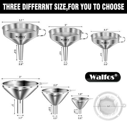 Stainless Steel Funnel, Walfos 6 Different Sizes of Kitchen funnels with 2 Removable Strainer ＆ 1Pcs Cleaning Brush, 200 Mesh Food Filter Strainer,for Transferring of Liquid, Oils, Jam, Powder - Image 4