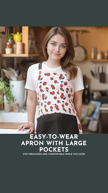 Vintage Floral Apron for Women with Functional Pockets Adjustable Neck Strap for Cooking Baking Mother's Gift