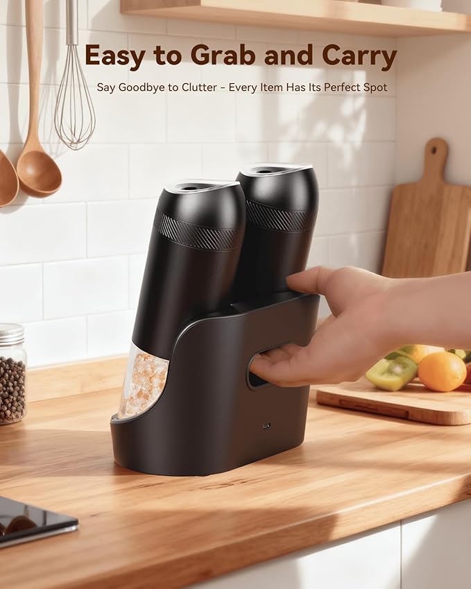 WONMAKE Gravity Electric Salt and Pepper Grinder Set with Charging Base, Automatic Salt and Pepper Mill, 6-Level Adjustable Coarseness, Dual Speed, and Large 5.95oz Capacity - Image 7