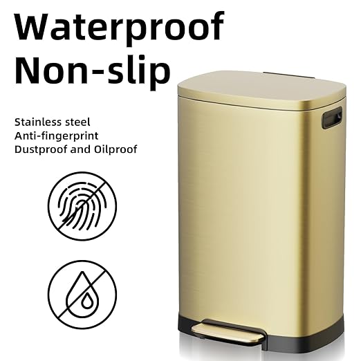KdbK 13 Gallon Trash Can with Lid, 50L Fingerprint Proof Stainless Steel Kitchen Trash Can with Removable Inner Bucket and Lid Soft Close, Pedal Rubbish Bin for Home Office, Gold - Image 5
