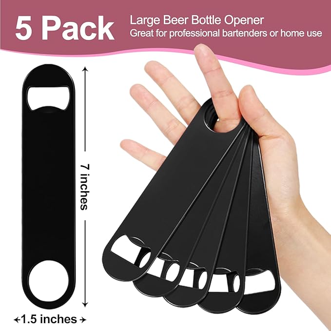 WEGAZ-5 Pack 7inch Black Stainless Steel Flat Beer Bottle Opener,Stainless Steel - Image 2