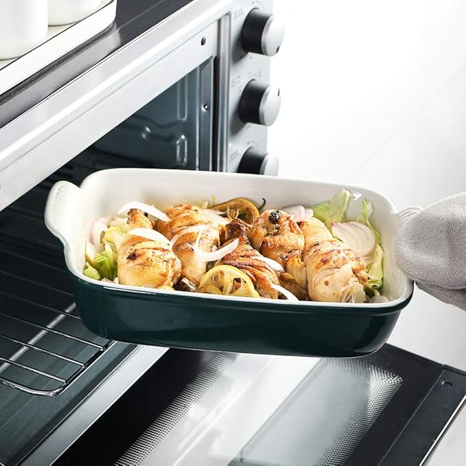 Sweejar Baking Pans Set, Ceramic 9x13 Baking Dish with Handle, Rectangular Casserole Dishes for Oven, Bakeware Sets of 3, Durable Lasagna Pan Deep for Kitchen, Banquet, Wedding Gift(Jade) - Image 4
