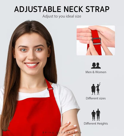 Syntus 12 Pack Bib Apron, Unisex Aprons Adjustable Waterdrop Resistant with 2 Pockets Cooking Kitchen Apron for Chef, BBQ Drawing Apron Bulk, Red - Image 5