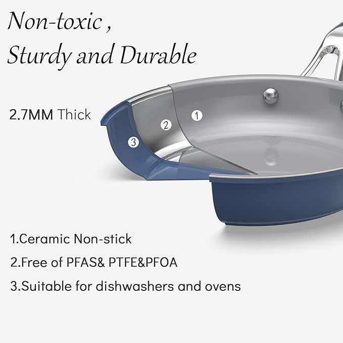 10-Inch Ceramic Non-Stick Cookware Set, 8-in-1 Multifunctional Cookware, Interior & Exterior Ceramic Coating, PFAS/PTFE/PFOA-Free, Compatible with All Stovetops， Oven-Safe up to 450°F