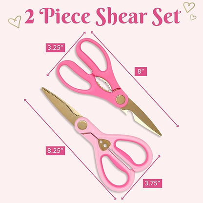 Paris Hilton All Purpose Kitchen Shears, Premium Stainless Steel Blades with Ergonomic Soft Grip Handles, 2-Piece Set, Pink - Image 4