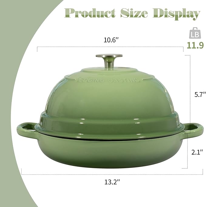 EDGING CASTING Enameled Cast Iron Dutch Oven Pot with Lid, Round Bread Oven for Homemade Sourdough Bread Baking, 6 Quart, Pistachio Green - Image 3