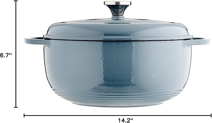 Lodge Essential Enamel Cast Iron Dutch Oven with Lid - Oven-Safe Enamel Cookware up to 500° F - Heat-Retaining Braising & Roasting Pot - Non-Toxic Cookware - 7.5 Quart, Storm Blue - Image 6