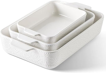Ceramic Baking Dish Set of 3, Casserole Dishes for Oven, Ideal for Baking, Stewing, Roasting, and Holiday Feasts. The Gift for Mother's Day, Thanksgiving, Christmas, or Housewarming(Bright White) by IntoYourHouseOntoYourTable