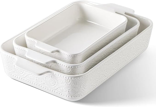 Ceramic Baking Dish Set of 3, Casserole Dishes for Oven, Ideal for Baking, Stewing, Roasting, and Holiday Feasts. The Gift for Mother's Day, Thanksgiving, Christmas, or Housewarming(Bright White) by IntoYourHouseOntoYourTable