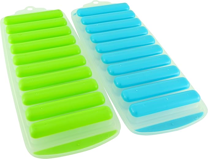 Meadow Lane Ice Stick/Cube Tray, 2-Pack Teal Blue and Bright Green, Narrow and Long for Sports Bottles