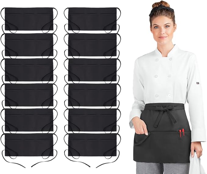 Avalon Kitchen Server Aprons with 3 Pockets, 100% Polyester Waist Apron with Pockets, 24x12 Inche Waitress Apron with Pockets by Avalon+Kitchen