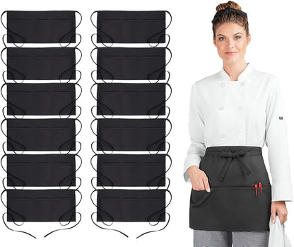 Avalon Kitchen Server Aprons with 3 Pockets, 100% Polyester Waist Apron with Pockets, 24x12 Inche Waitress Apron with Pockets by Avalon+Kitchen