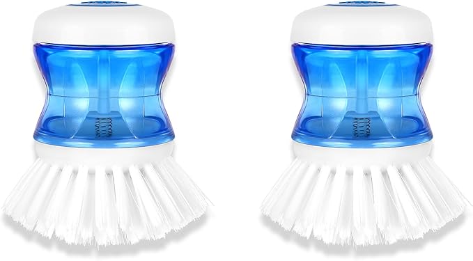 Dish Brush with Soap Dispenser, Firm Bristles Dish Scrubber for Pots, Pans & Sink Cleaning, 2 Pack by YeuDeuy