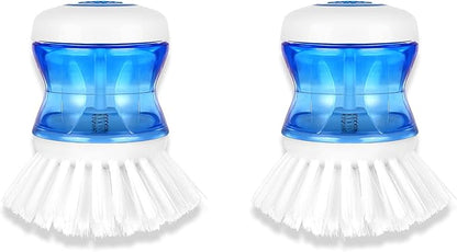 Dish Brush with Soap Dispenser, Firm Bristles Dish Scrubber for Pots, Pans & Sink Cleaning, 2 Pack by YeuDeuy
