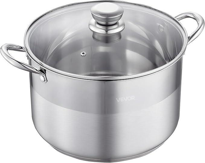 VEVOR Stainless Steel Stock Pot, 12QT Stainless Steel Stockpot with Glass Lid, PFOA-Free, PFAS-Free, Compatible with Gas Stoves, Induction Cooktops, Electric Stoves, for Soups, Stews, and Pasta - Image 9