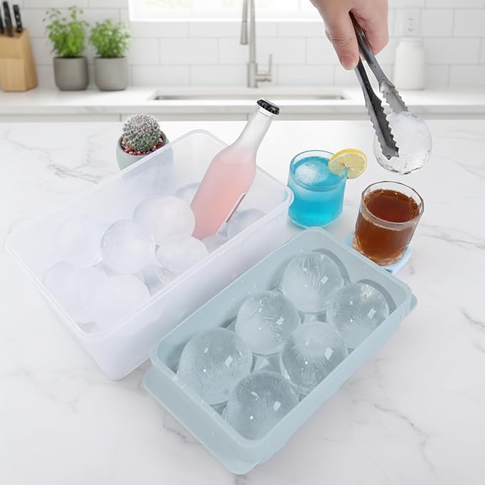 Large Ice Ball Maker Mold, 1.9" Round Ice Cube Mold for Whiskey Bourbon Cocktail, 6 Balls, Sphere Ice Mold, Big Ice Cube Tray with Container and Tongs, Easy to Fill & Release - Image 5
