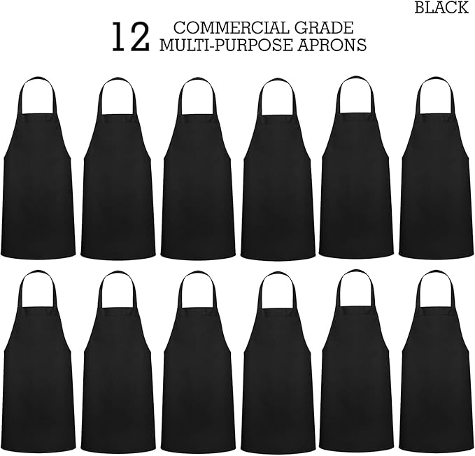 GREEN LIFESTYLE 12 Pack Professional Chef Apron – Grilling Aprons for Men, Waterproof Cooking Aprons for BBQ, Work or Restaurant Use, Kitchen Aprons for Women – Black, No Pockets - Image 4