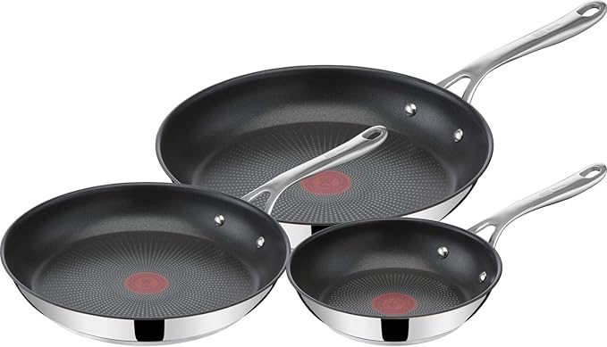 T-Fal Jamie Oliver Cooks Direct, Stainless Steel Non-stick Frying Pan 3 Pcs Set (20/24/28cm) (8/9/11 Inches) with Induction by T-falbrand